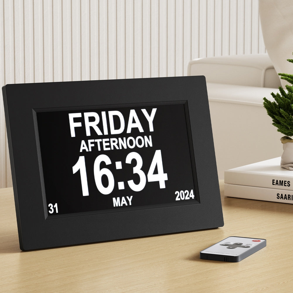 8" Digital Day Clock Calendar Alarm Black FREE DELIVERY