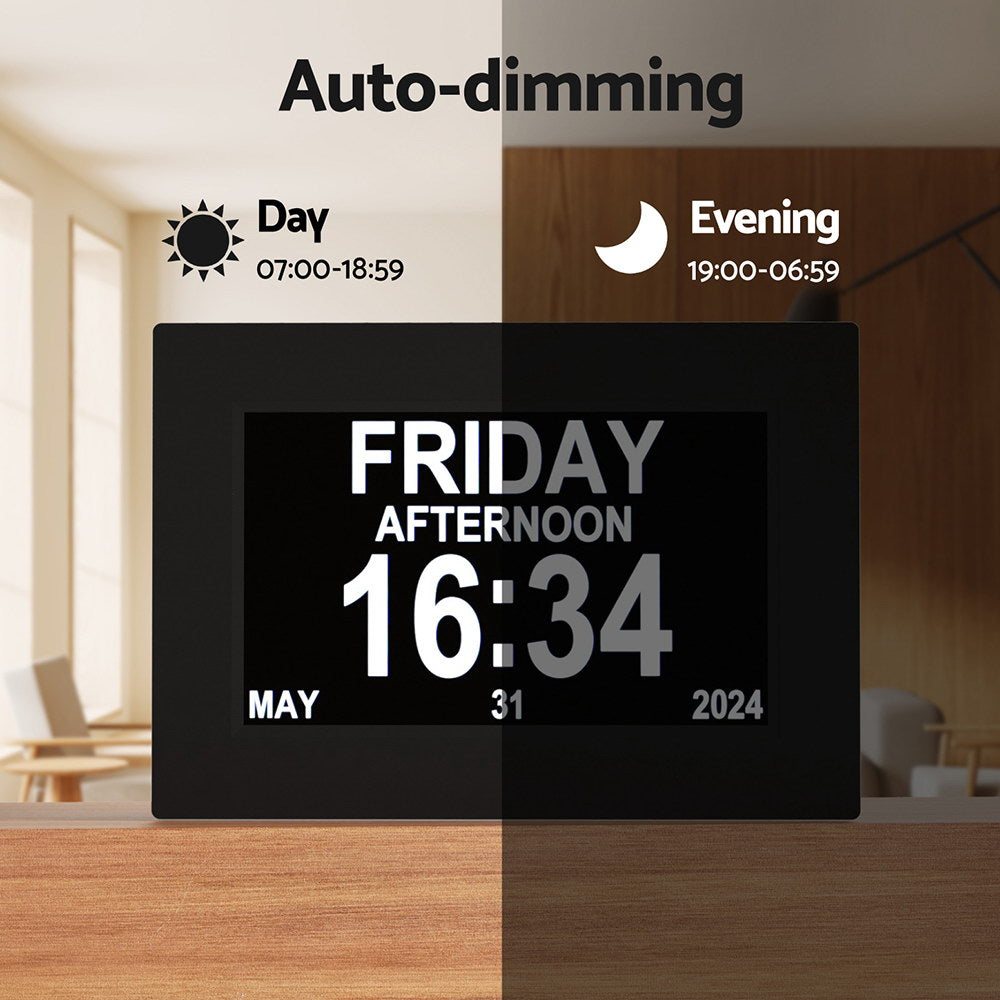 8" Digital Day Clock Calendar Alarm Black FREE DELIVERY