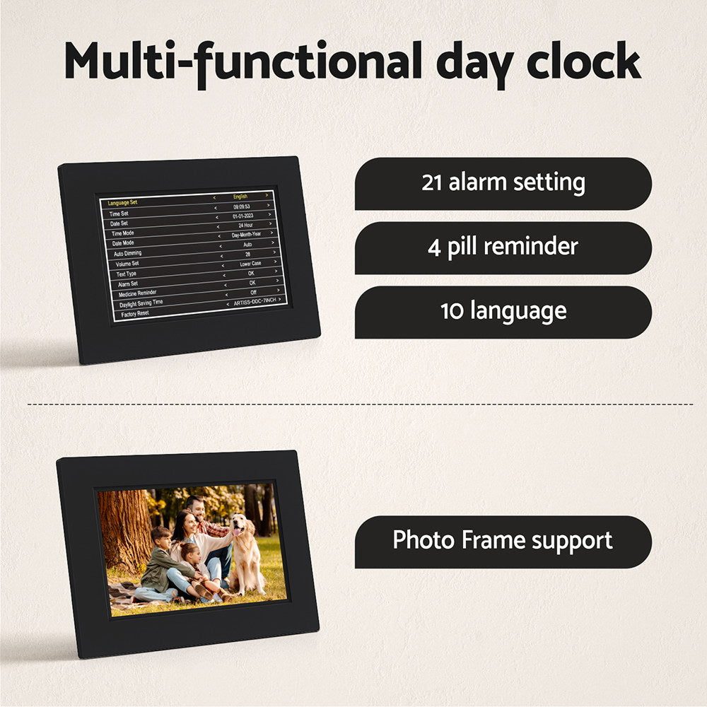 8" Digital Day Clock Calendar Alarm Black FREE DELIVERY