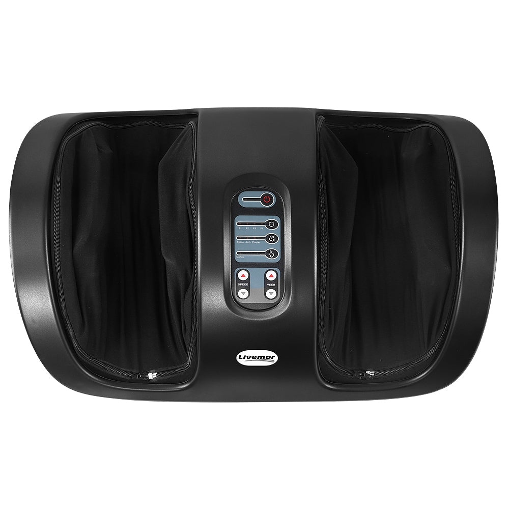 Black foot massager with digital control panel on a white background