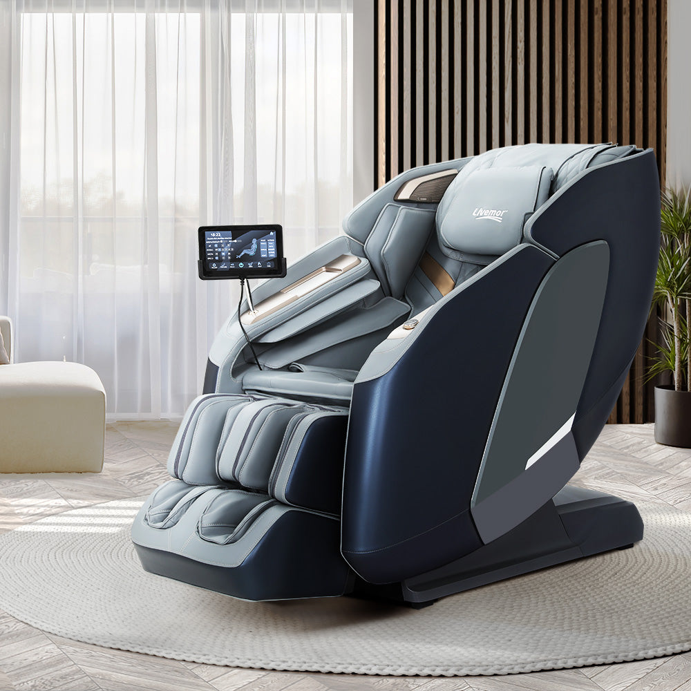 Gray massage chair with 7'' LCD touch screen, Heated massage therapy on the waist 2-in-1 rolling and kneading foot rollers 3D bluetooth speakers
AI Voice Control Phone Wireless Charger
