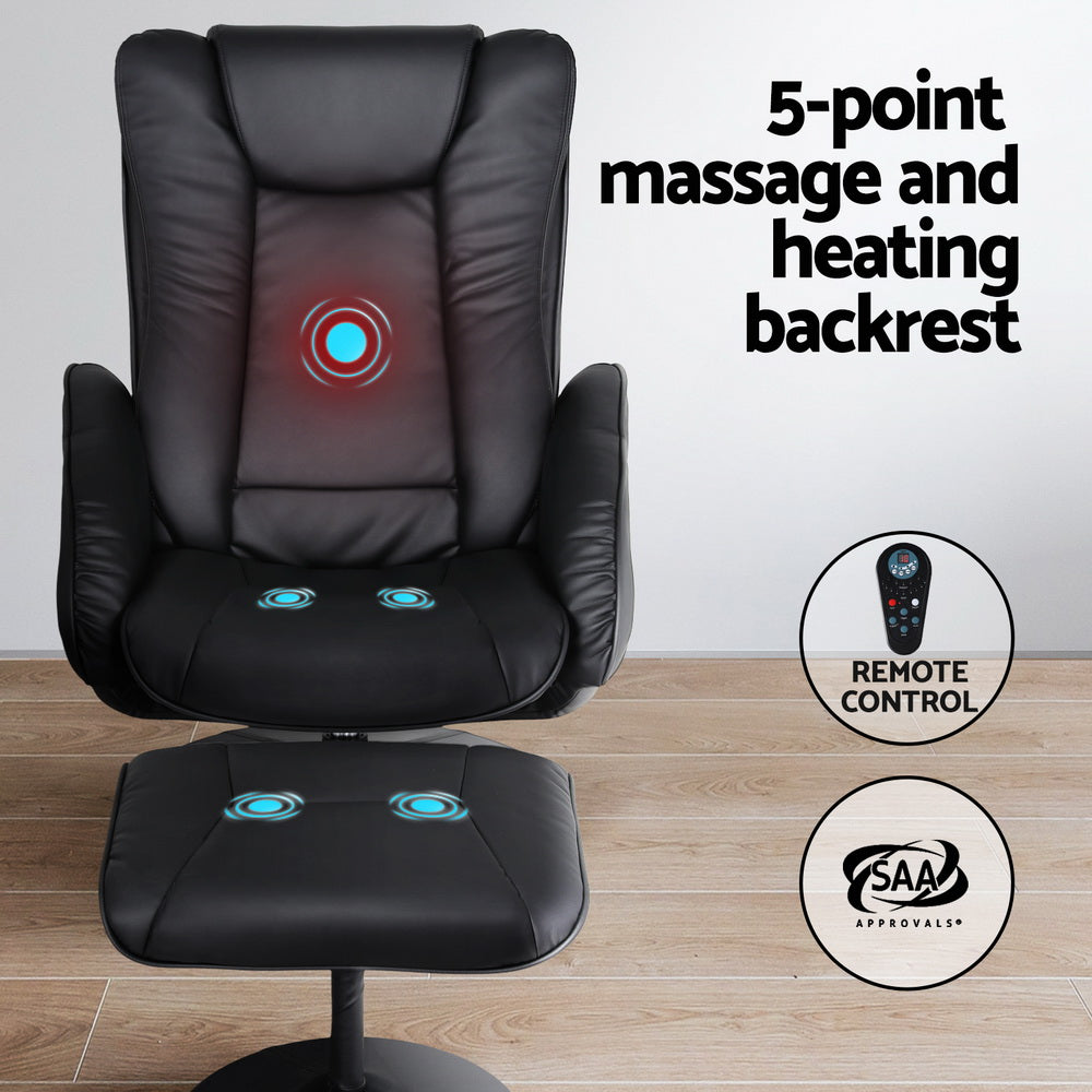 Black massage chair with 5-point massage and heating backrest 