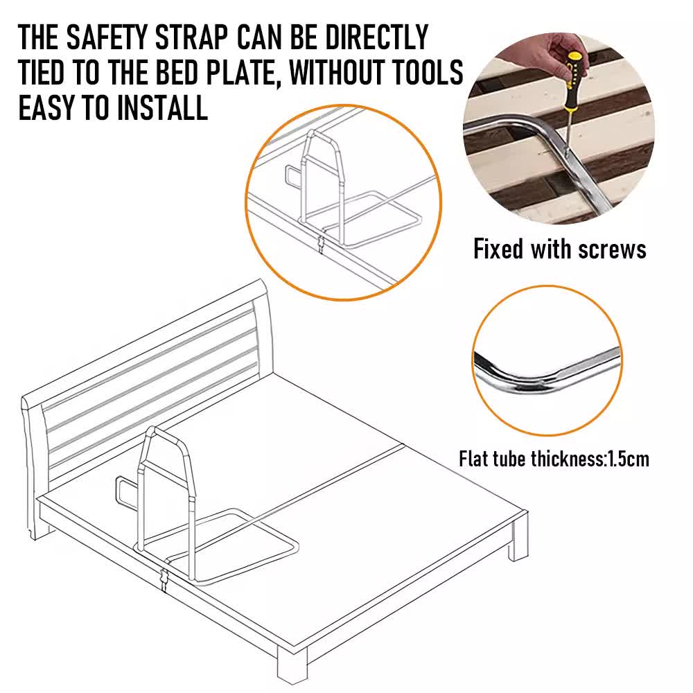 Bed Rail Safety Assist Rail for Elderly Adults with Storage Pocket &Fixing Strap