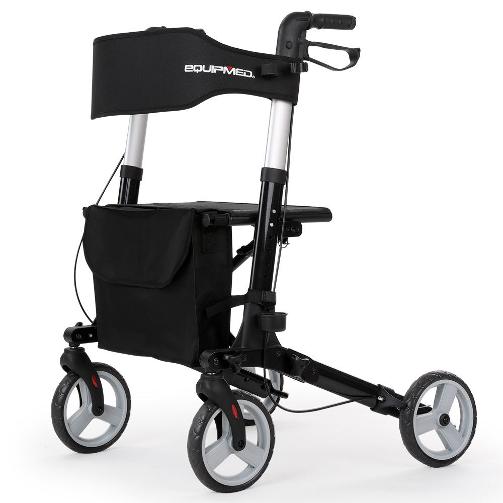 Aluminium rollator with foldable seat & walking frame design. Lightweight 8.65kg mobility aid. 26% off RRP - engineered for independence!