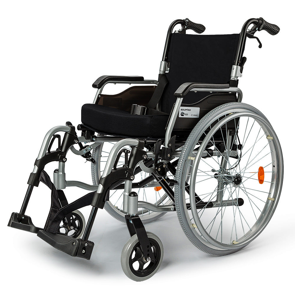 24" portable folding wheelchair in alloy construction. Senior & elderly mobility aid, 18kg durable build. Premium quality - order today!
