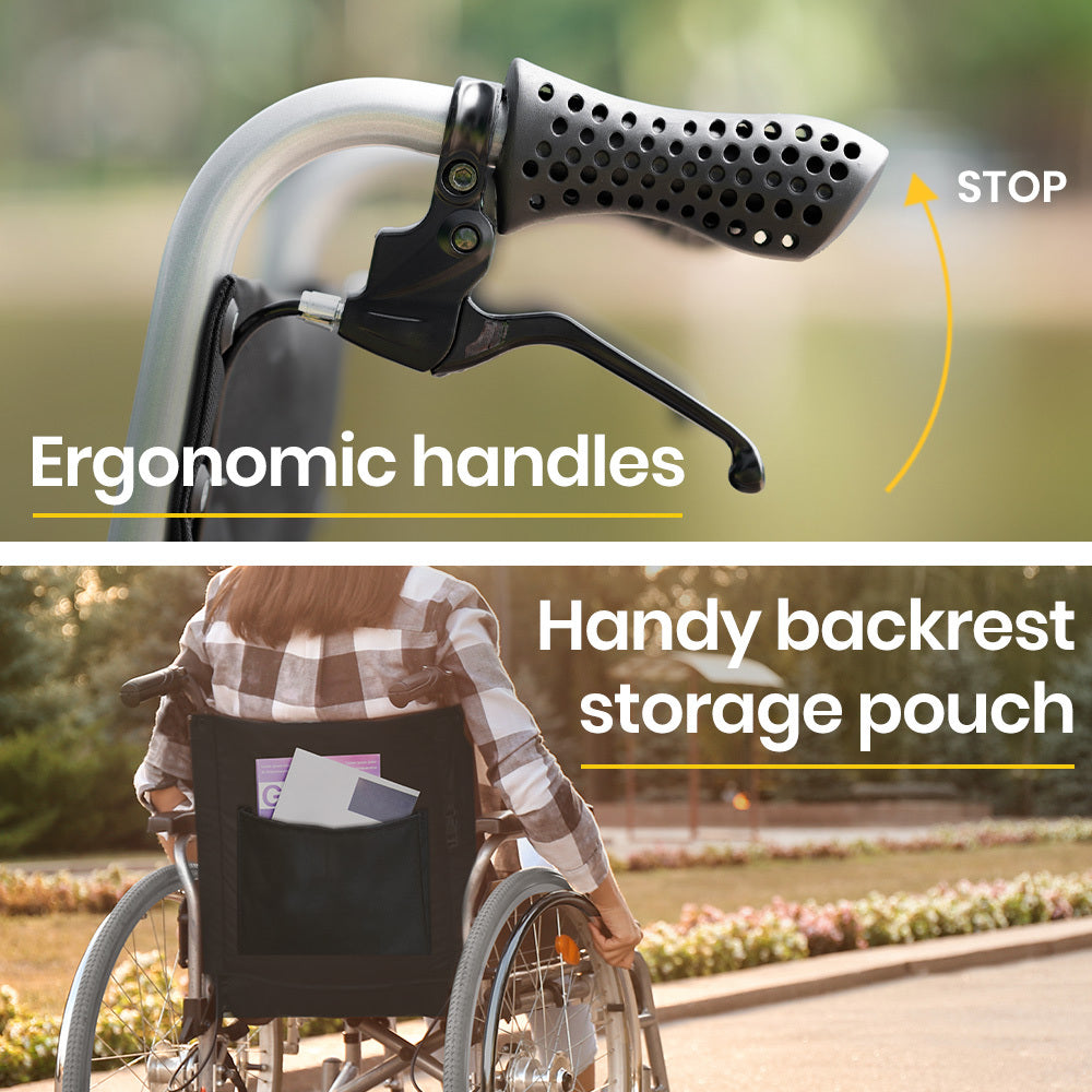 24 Inch Portable Folding Wheelchair 24" Mobility Wheel Chair Alloy, Senior Elderly Aid