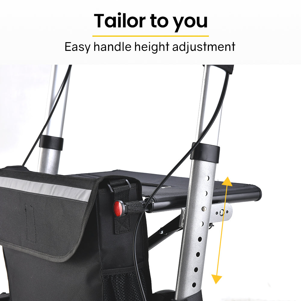 Foldable Aluminium Walking Frame Rollator with Bag and Seat, Silver