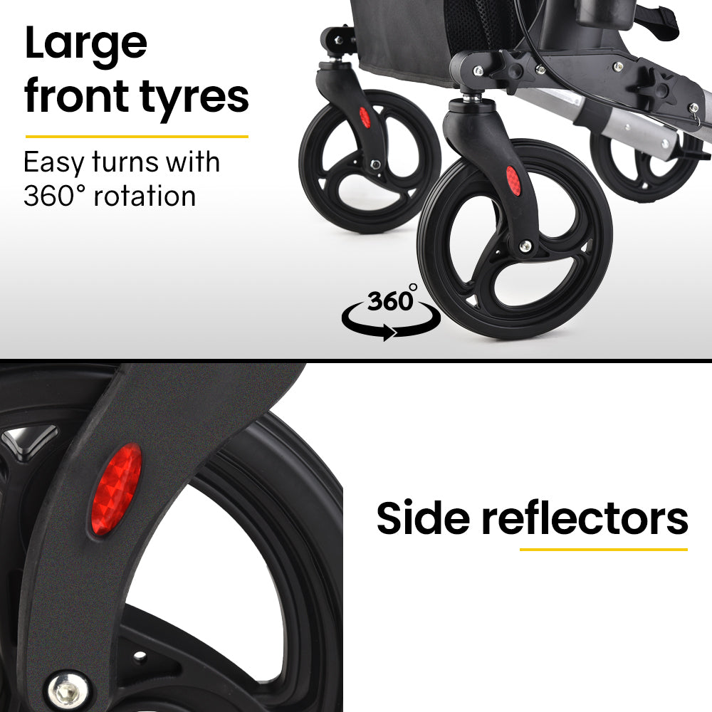 Foldable Aluminium Walking Frame Rollator with Bag and Seat, Silver