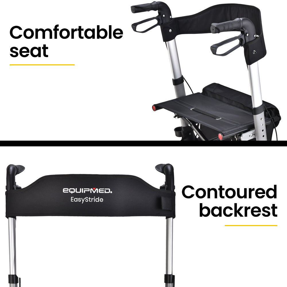 Foldable Aluminium Walking Frame Rollator with Bag and Seat, Silver