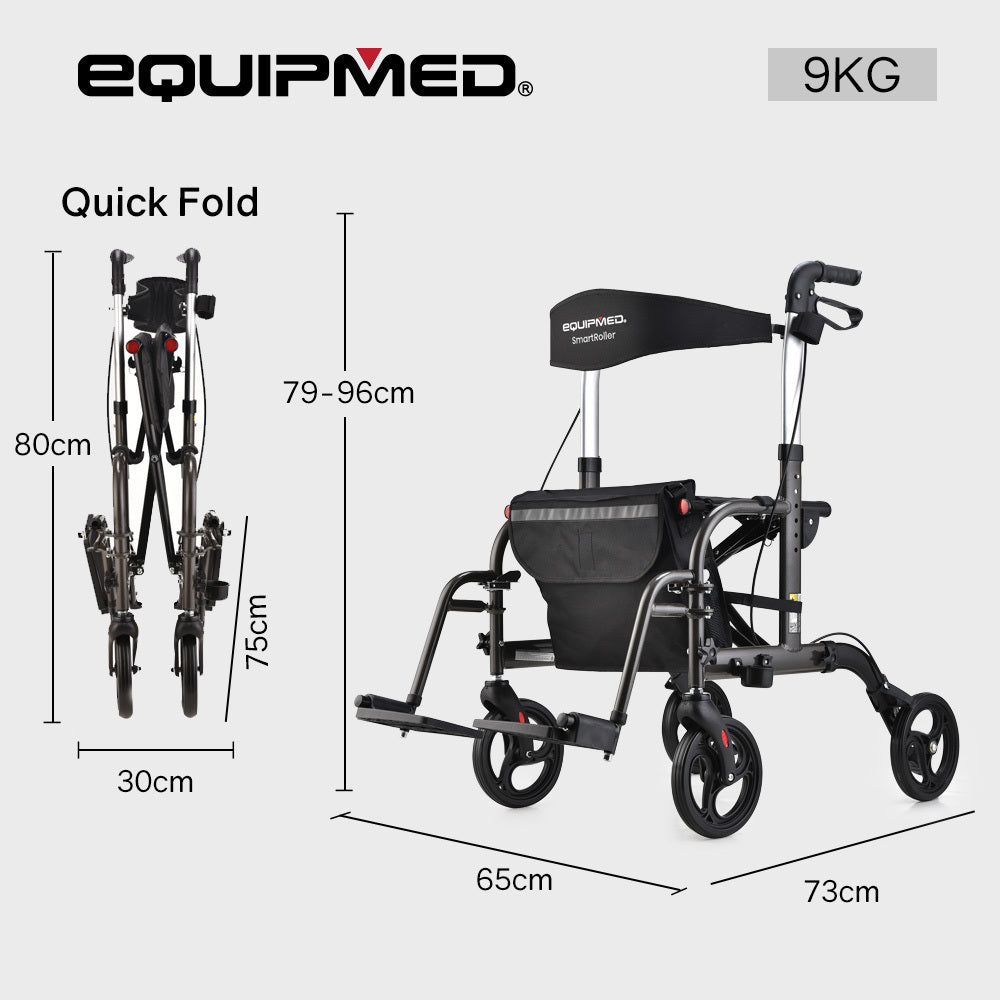 Mobility Tree 2-in-1 Foldable Aluminium Walking Frame and Transit Wheelchair with Bag ...