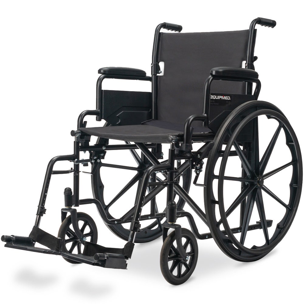 24" folding wheelchair with park brakes. 136kg capacity, 51cm wide seat, 21kg sturdy build. Professional mobility solution delivered!