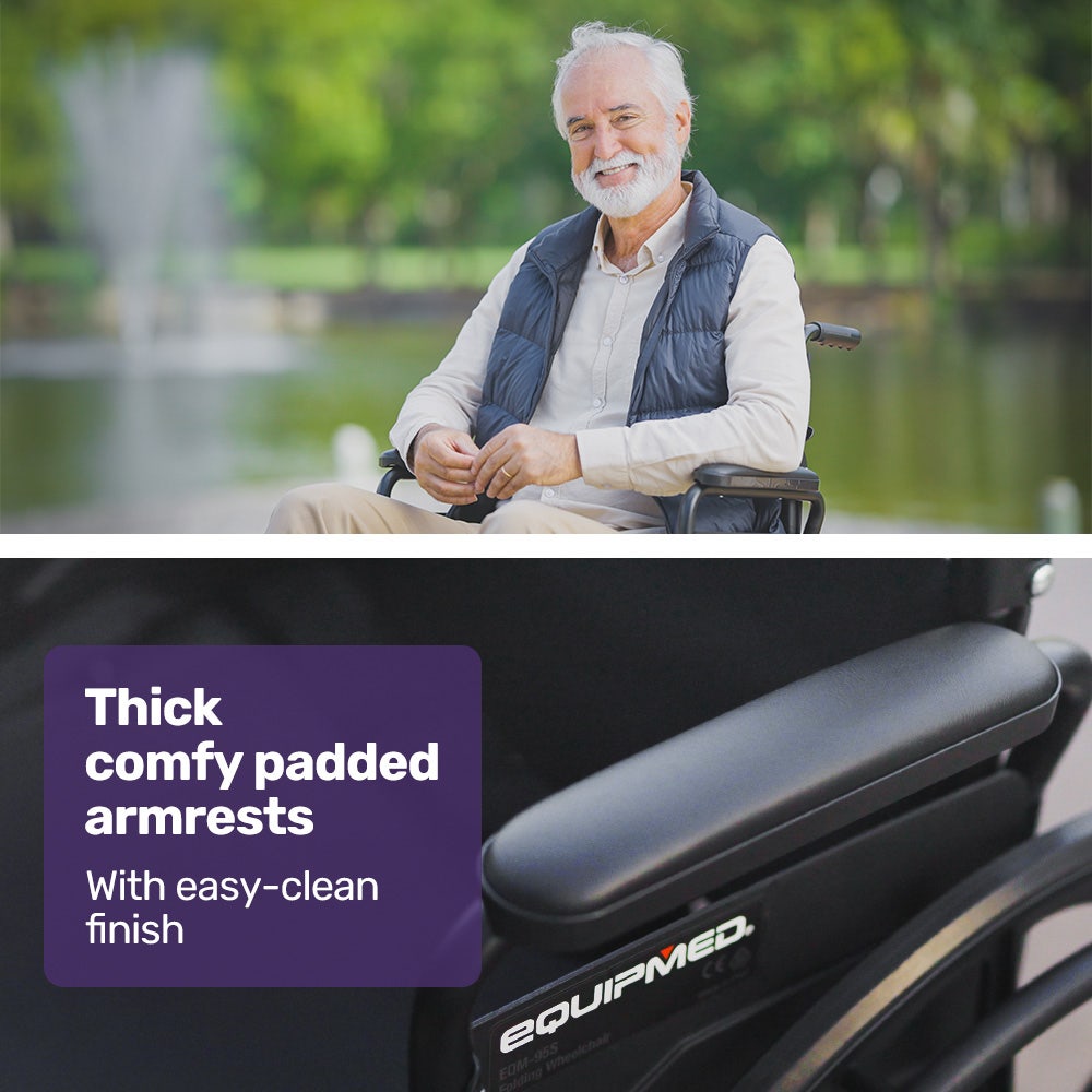 24 Inch Folding Wheelchair with Park Brakes, 136kg Capacity, 51cm Wide Seat, Black