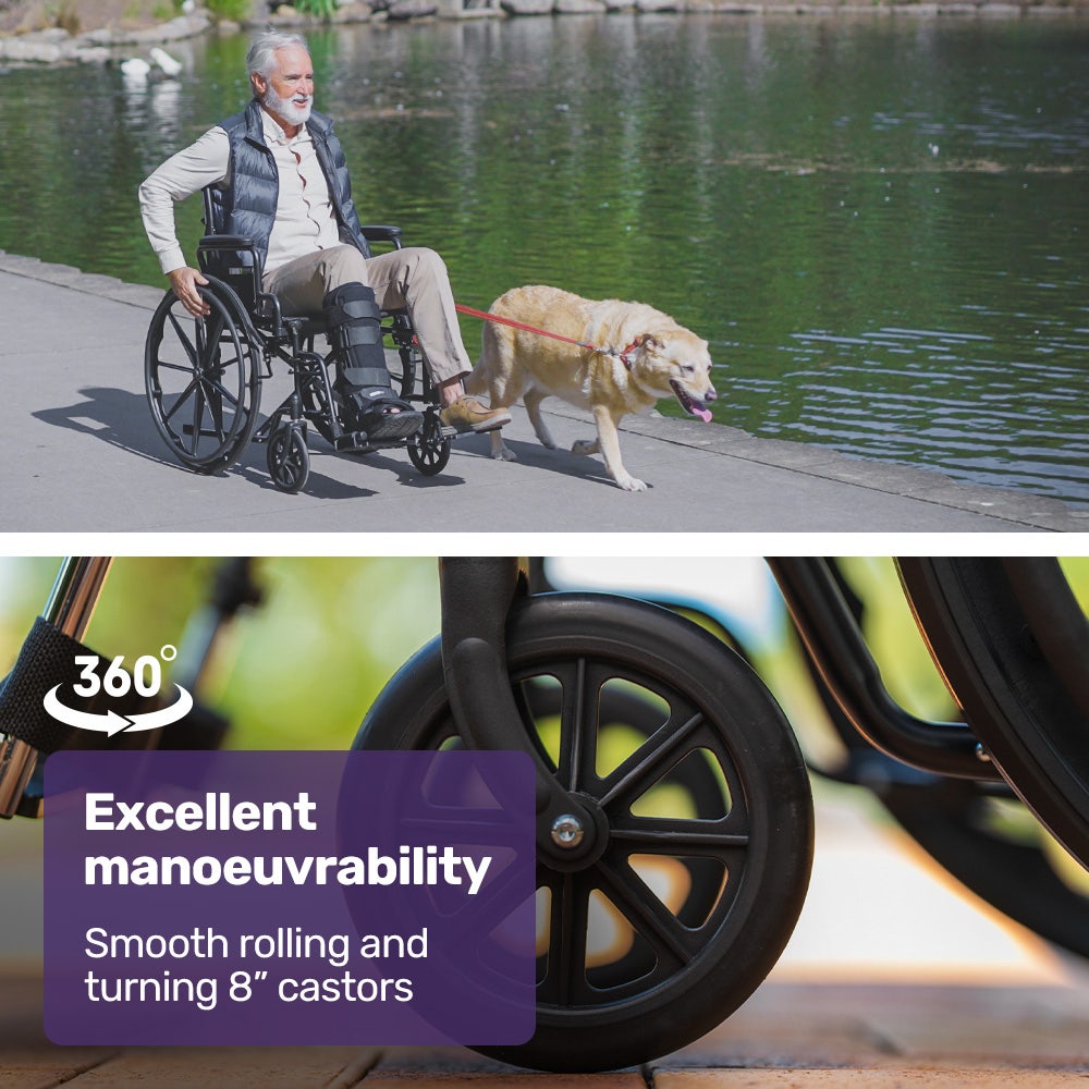 24 Inch Folding Wheelchair with Park Brakes, 136kg Capacity, 51cm Wide Seat, Black