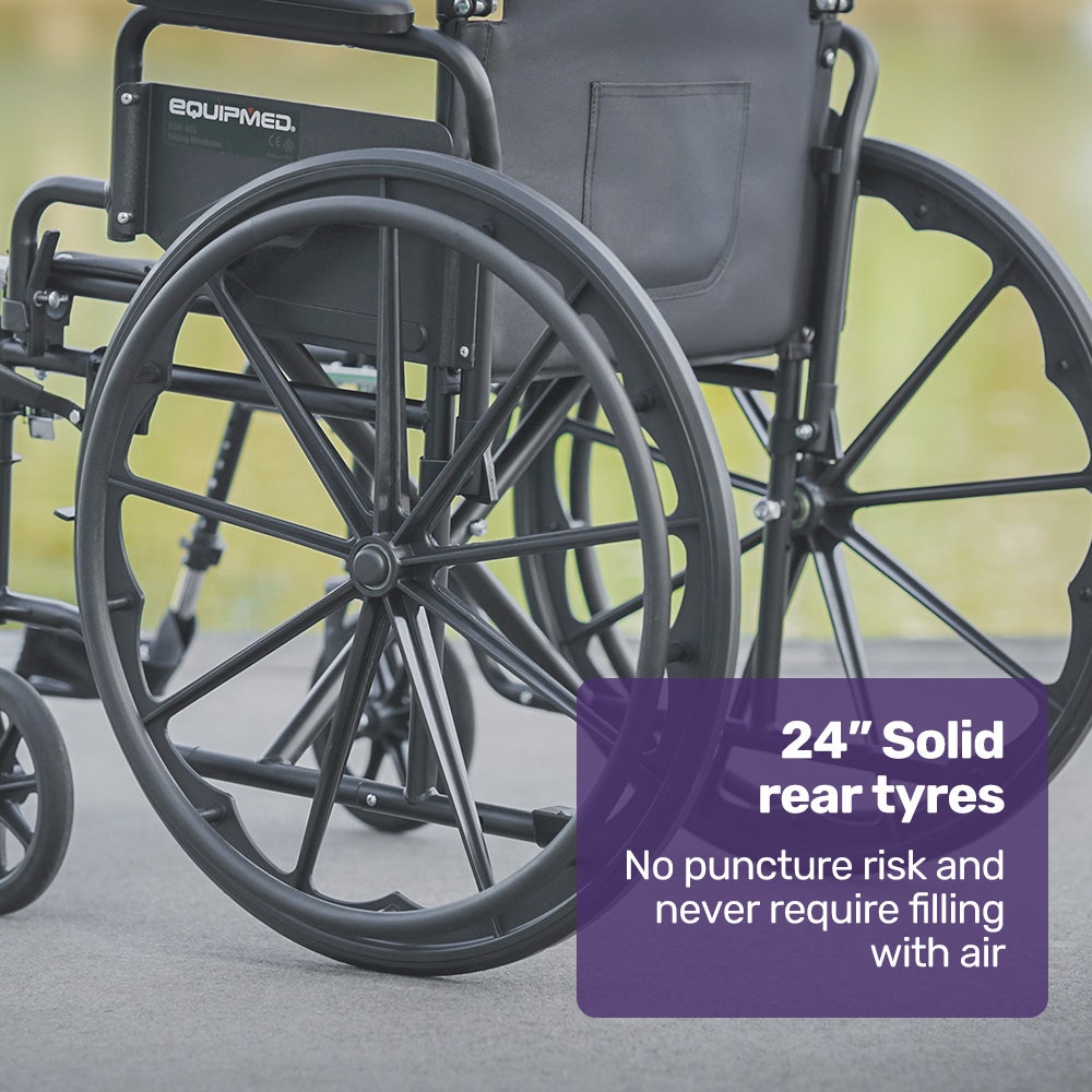24 Inch Folding Wheelchair with Park Brakes, 136kg Capacity, 51cm Wide Seat, Black