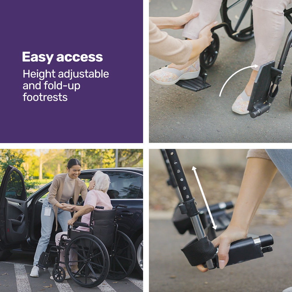 24 Inch Folding Wheelchair with Park Brakes, 136kg Capacity, 51cm Wide Seat, Black