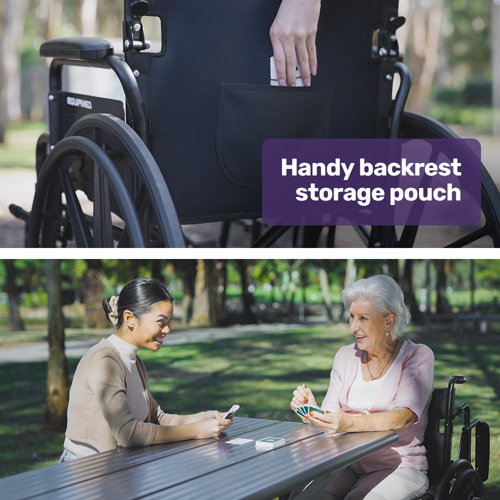 24 Inch Folding Wheelchair with Park Brakes, 136kg Capacity, 51cm Wide Seat, Black