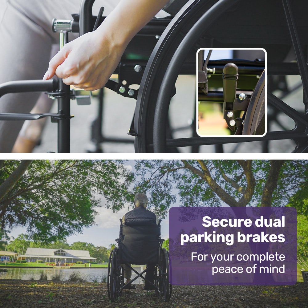 24 Inch Folding Wheelchair with Park Brakes, 136kg Capacity, 51cm Wide Seat, Black