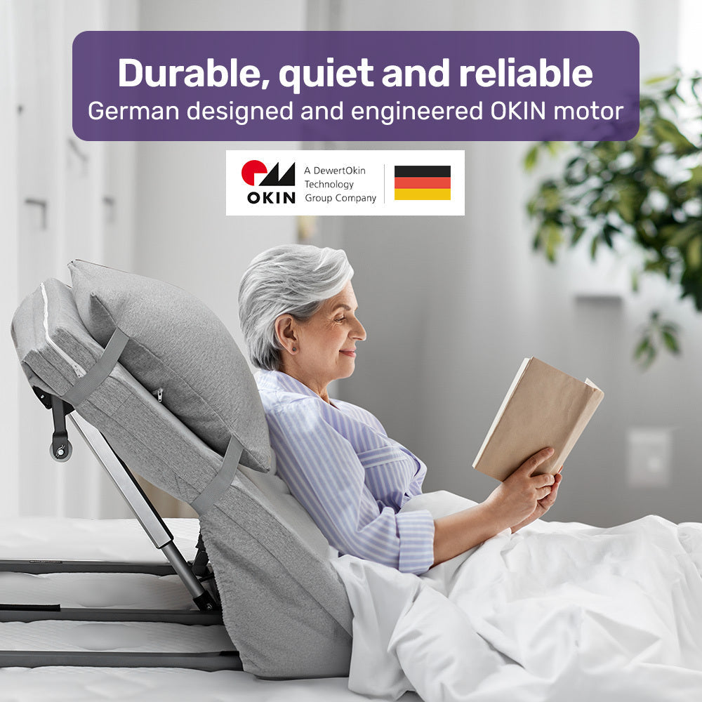 German design electric back rest, sits on your bed, push button lift.
