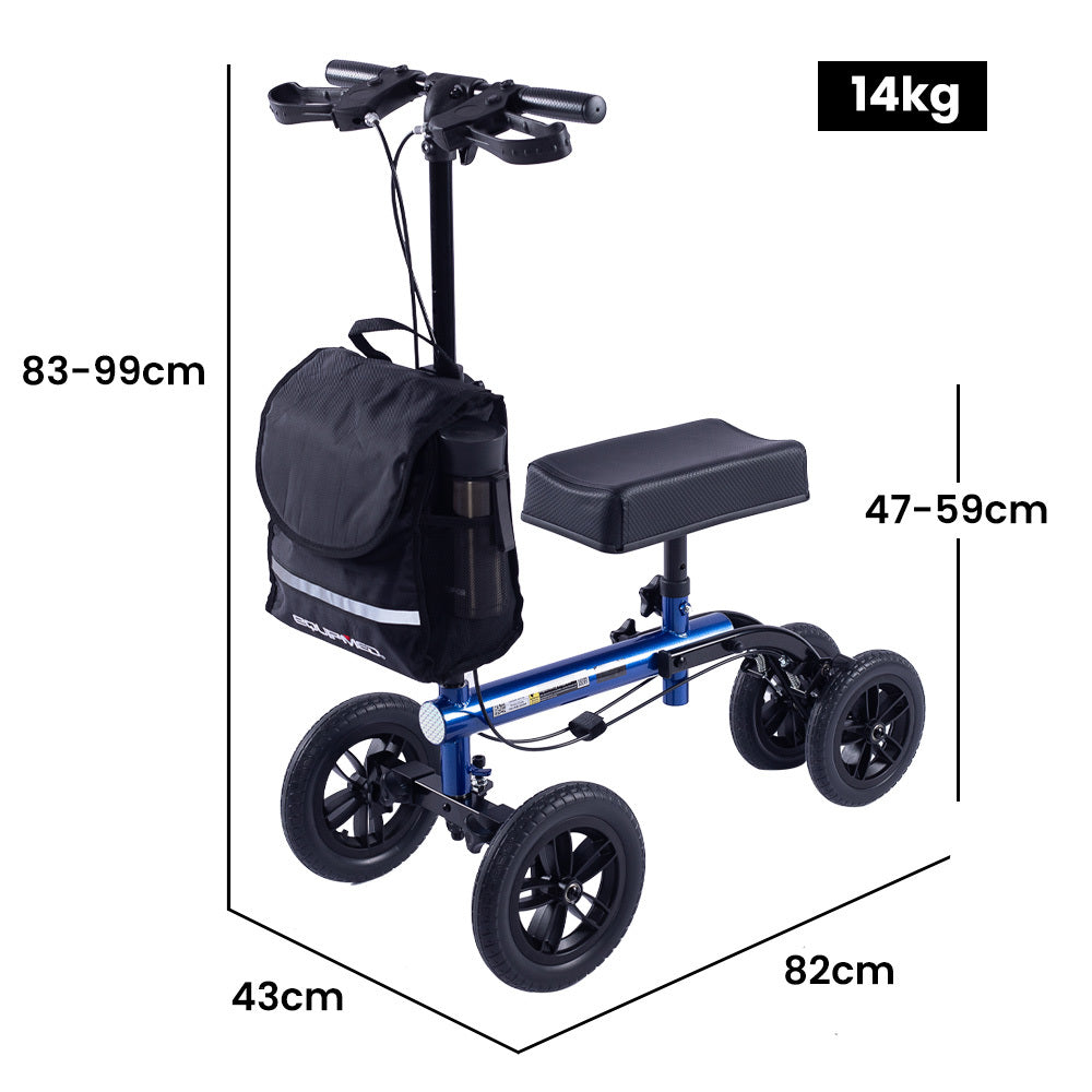 Knee Scooter, 10 inch Tyres Dual Brakes Bag - Crutches Alternative - Blue