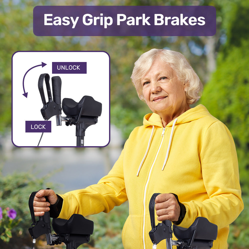 EQUIPMED Upright Rollator Walker with Forearm Rest Supports, Mobilty Aid with Seat, Grey