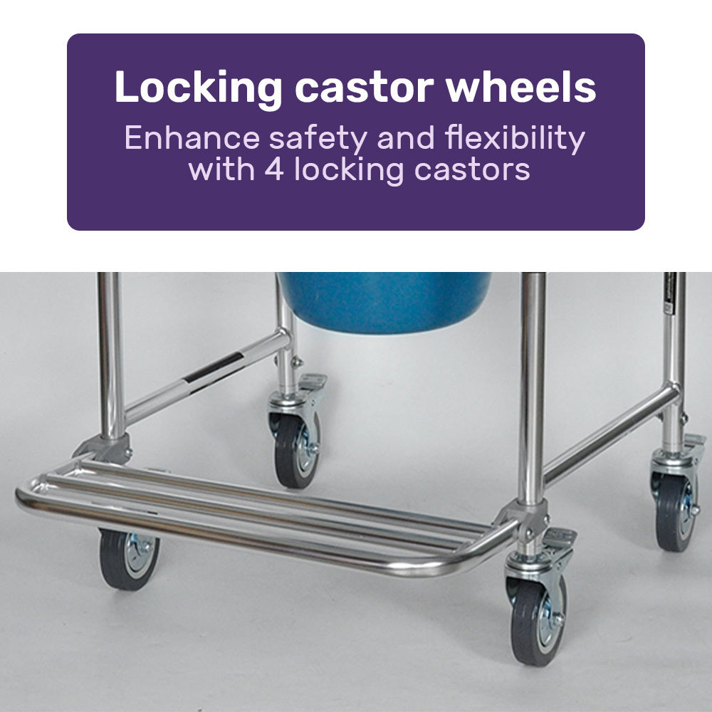 Commode Shower Chair, Over Toilet or Bedside 136kg Capacity Aluminium frame with Wheels, White/Blue