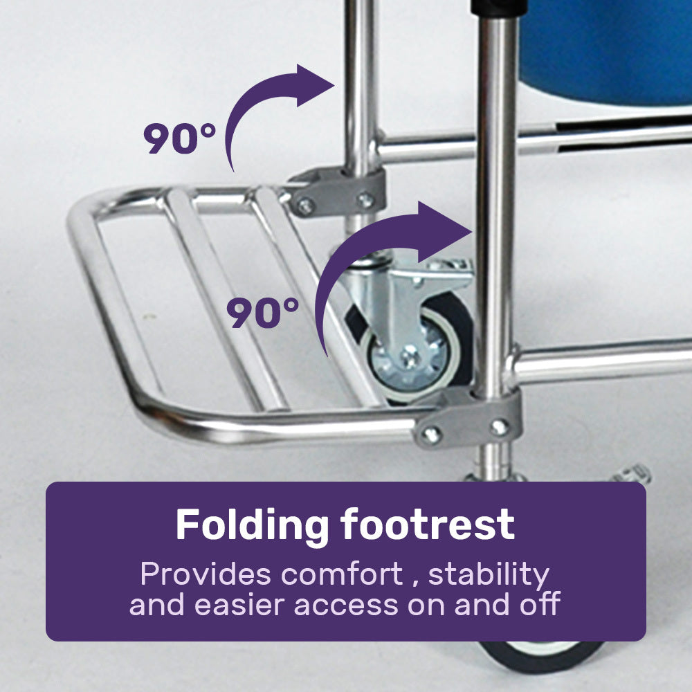 Commode Shower Chair, Over Toilet or Bedside 136kg Capacity Aluminium frame with Wheels, White/Blue