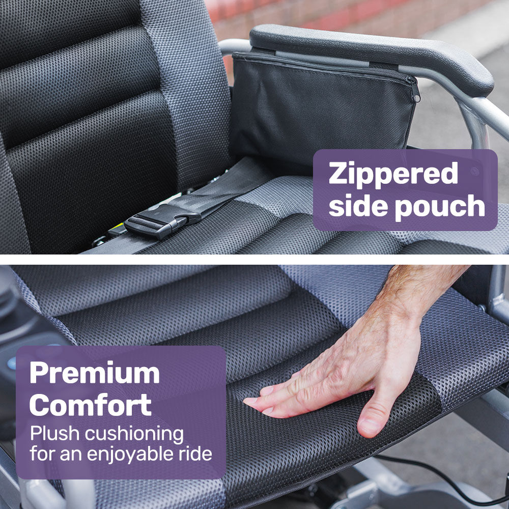 Power Electric Wheelchair, Long Range, Auto Recline, Lithium Battery, 16" Rear Wheels, Headrest, Folding, Grey/Black