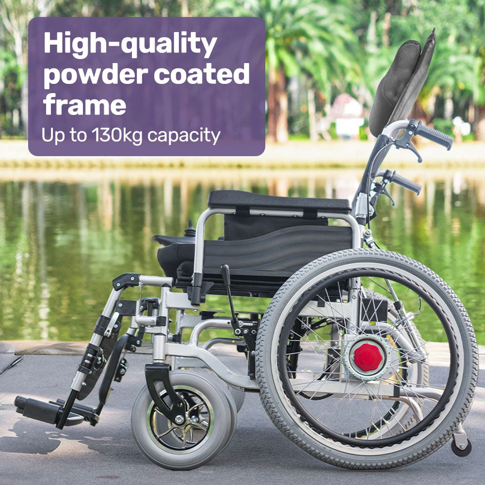 Power Electric Wheelchair, XL Wide Bariatric Chair Seat, Long Range, Airline Approved, Recline Adjustment, Lithium Battery, 22" Wheels, Headrest, Black