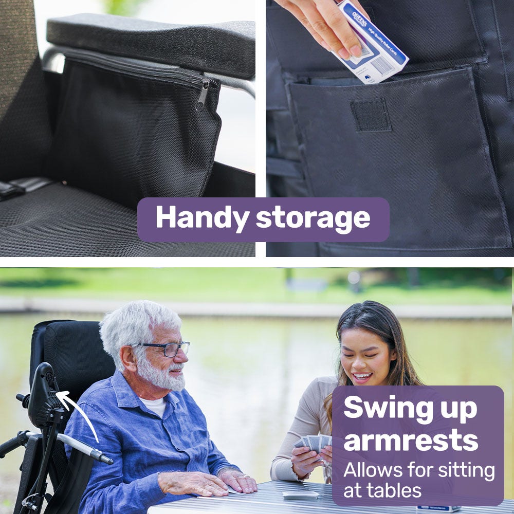 Power Electric Wheelchair, XL Wide Bariatric Chair Seat, Long Range, Airline Approved, Recline Adjustment, Lithium Battery, 22" Wheels, Headrest, Black