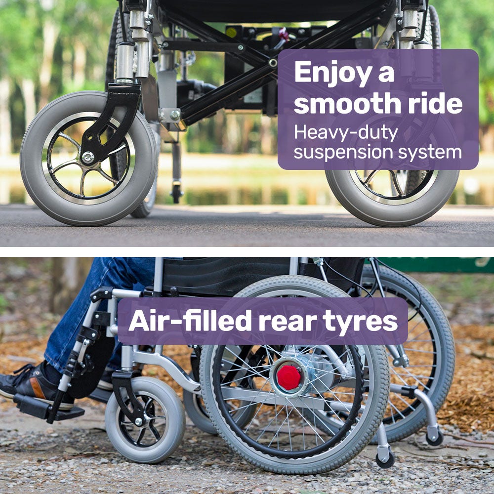 Power Electric Wheelchair, XL Wide Bariatric Chair Seat, Long Range, Airline Approved, Recline Adjustment, Lithium Battery, 22" Wheels, Headrest, Black