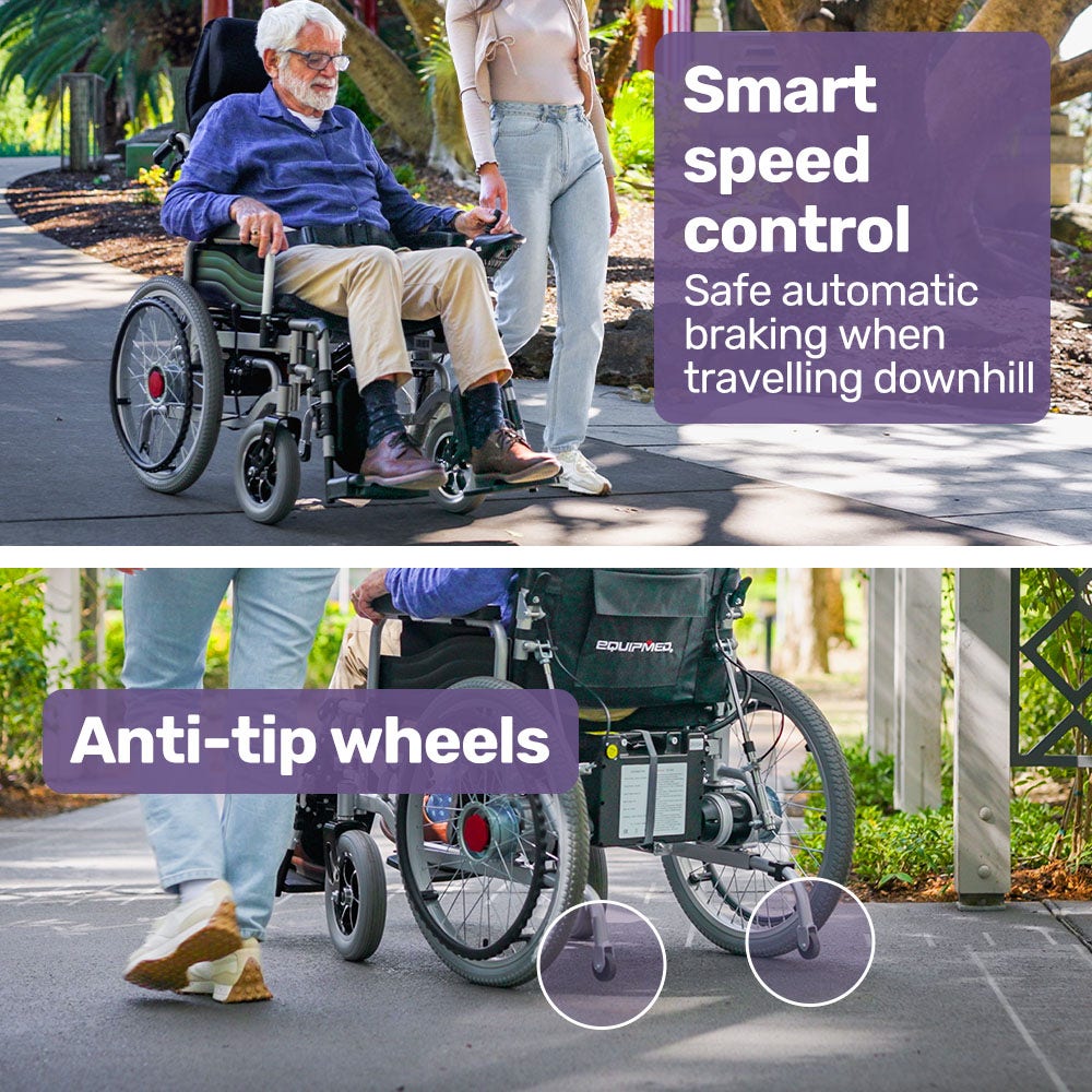 Power Electric Wheelchair, XL Wide Bariatric Chair Seat, Long Range, Airline Approved, Recline Adjustment, Lithium Battery, 22" Wheels, Headrest, Black