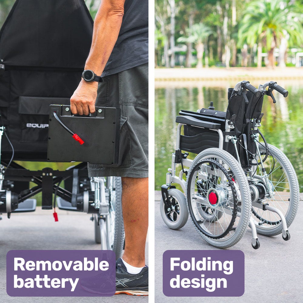 Power Electric Wheelchair, XL Wide Bariatric Chair Seat, Long Range, Airline Approved, Recline Adjustment, Lithium Battery, 22" Wheels, Headrest, Black