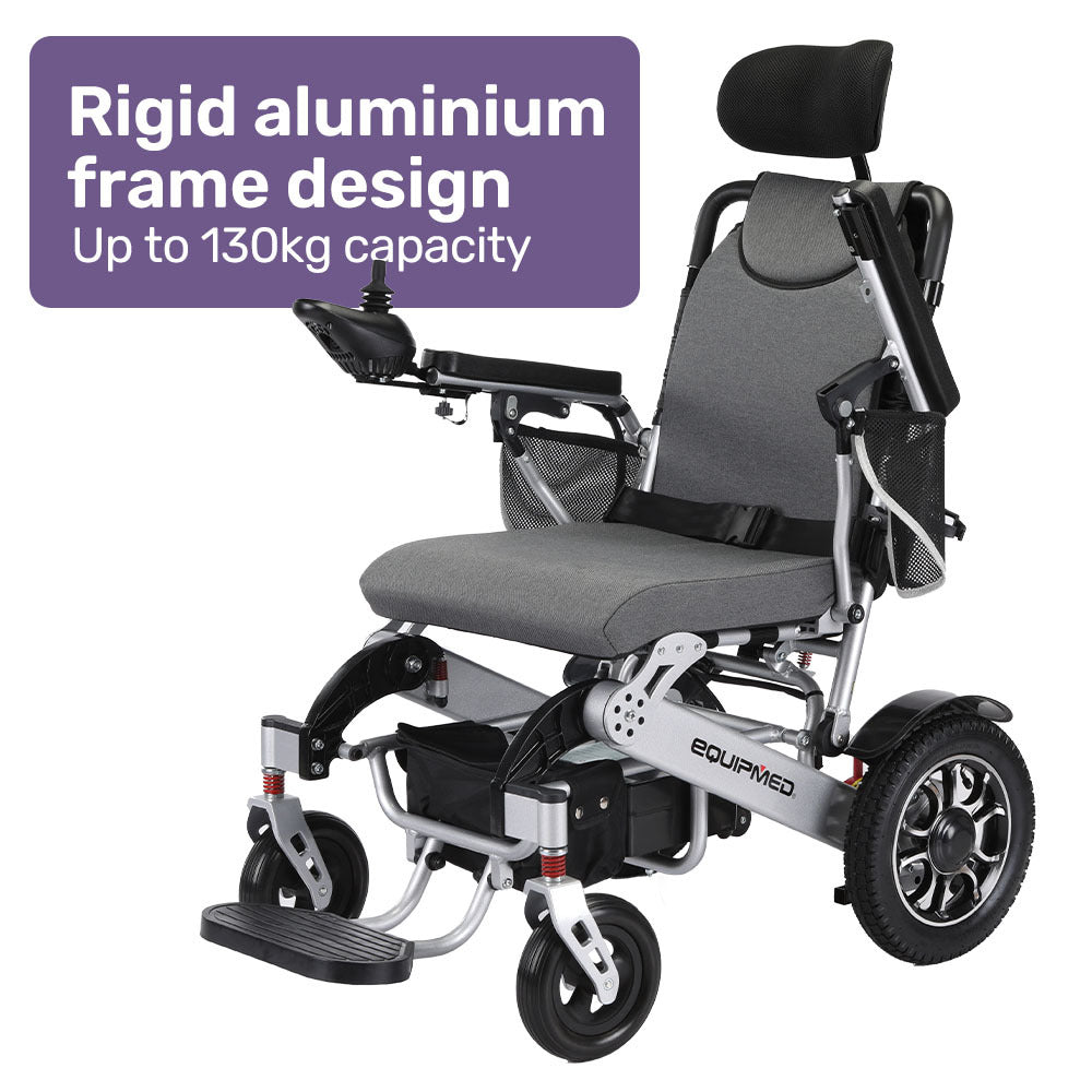 Power Electric Wheelchair, Long Range, Alloy, Remote Control, Lithium Battery, Black/Silver