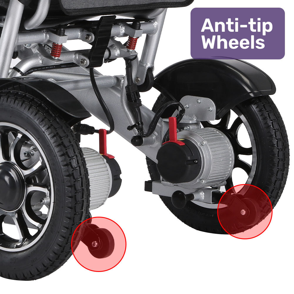 Power Electric Wheelchair, Long Range, Alloy, Remote Control, Lithium Battery, Black/Silver