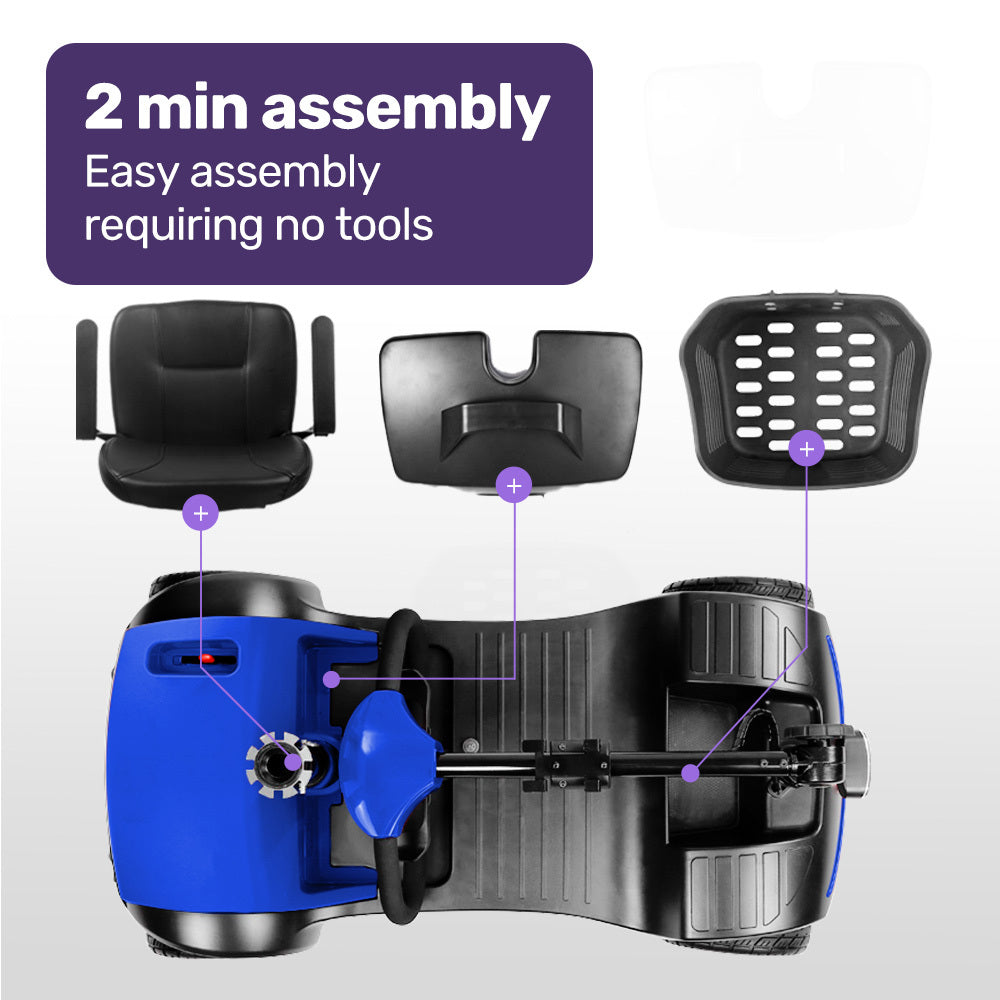 Scooter
COMFORTABLE SPEED – Similar to a brisk walk.
REAR SUSPENSION - For improved handling and ride quality
LED LIGHTS - Front and rear for optimal visibility
MID-SIZE DESIGN – Navigates tight spaces with ease.
FLAT-FREE TYRES – No punctures, ever.
SAFETY FEATURES – Anti-tip wheels and automatic braking for added safety.
BATTERY LEVEL METER – No worrying about getting home.
COMPACT FOLDING – Folds down for easy storage and transport.