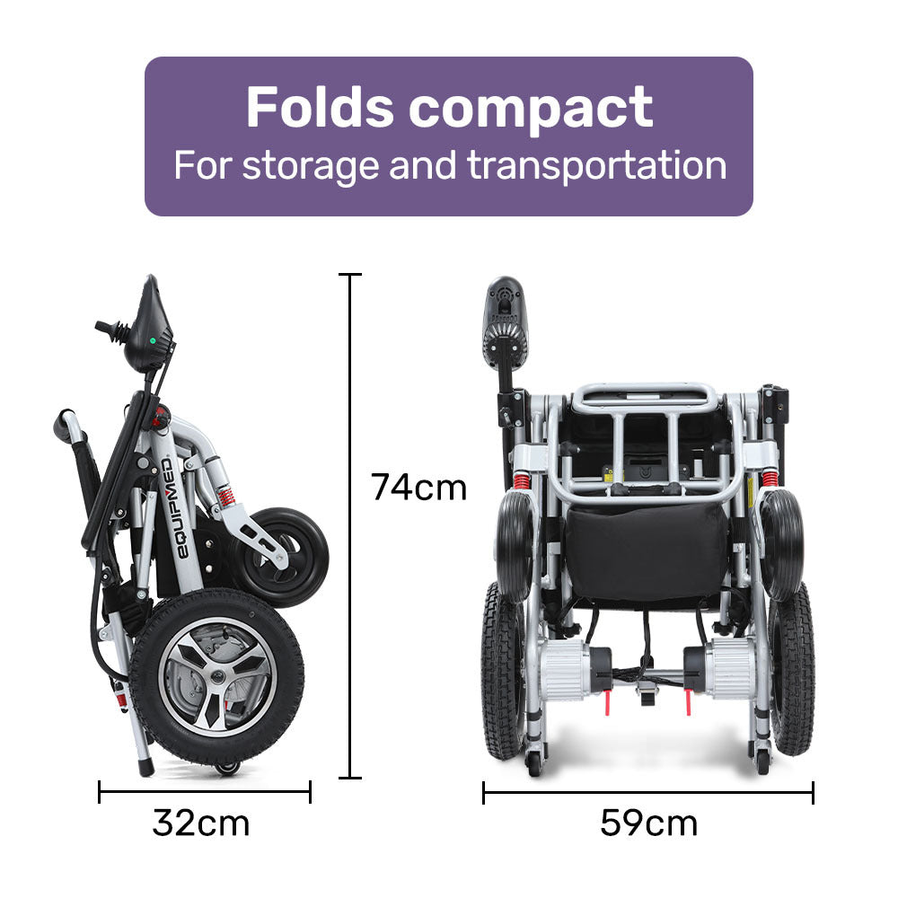 EQUIPMED Ultra-Light Power Wheelchair, Tight Turning Electric Motorised Wheel Chair, Folding, ARTG Certified, Aluminium Frame, Lithium Battery, Brown