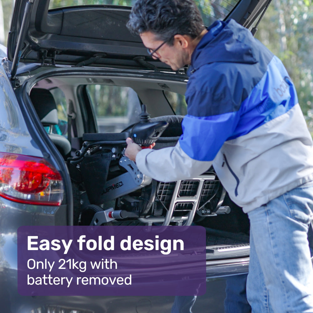 Ultra-Light Power Wheelchair, Tight Turning Electric Motorised Wheel Chair, Folding, ARTG Certified, Aluminium Frame, Lithium Battery, Brown