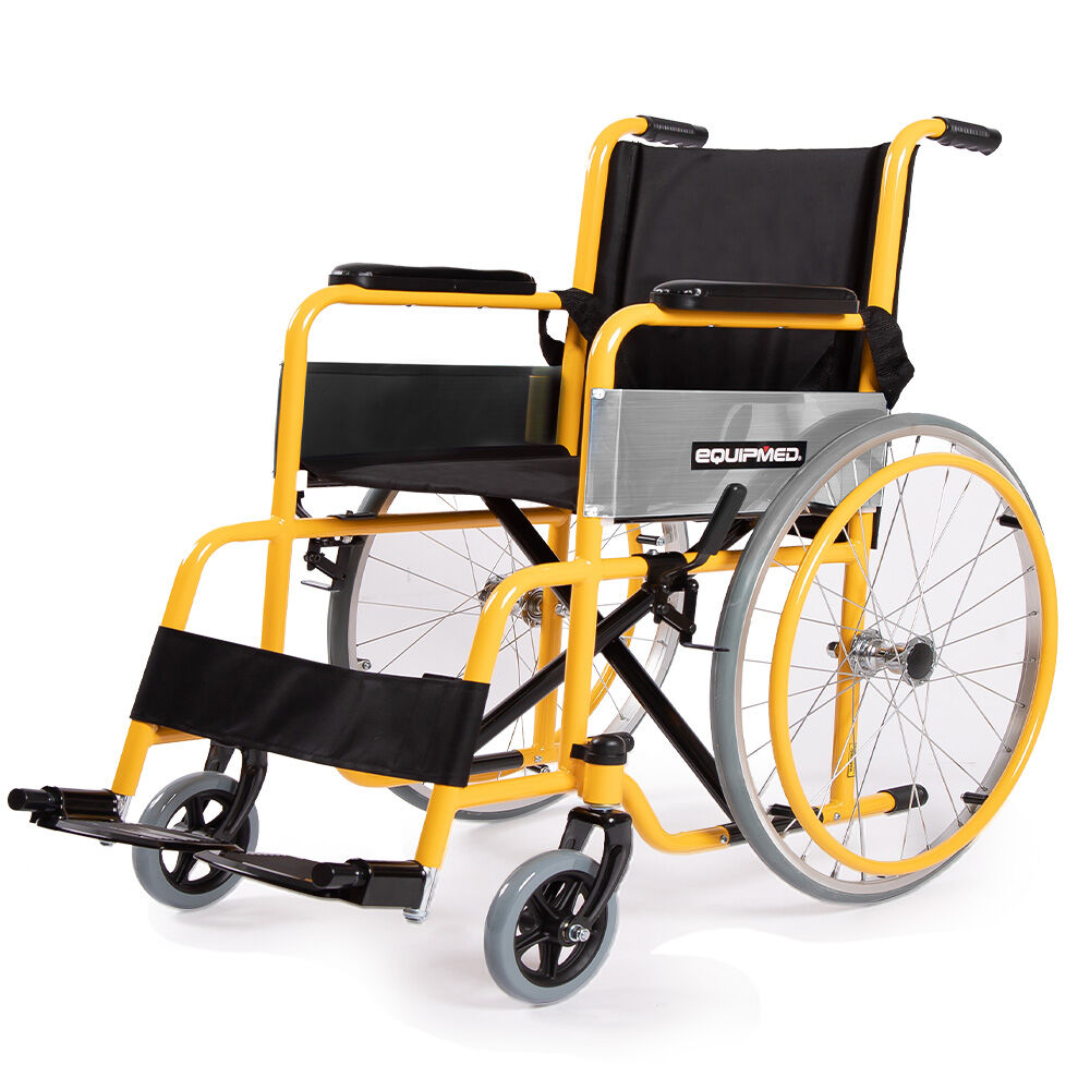 Kids wheelchair, yellow and black.Kids paediatric wheelchair with 100kg capacity and 22-inch wheels.&nbsp;