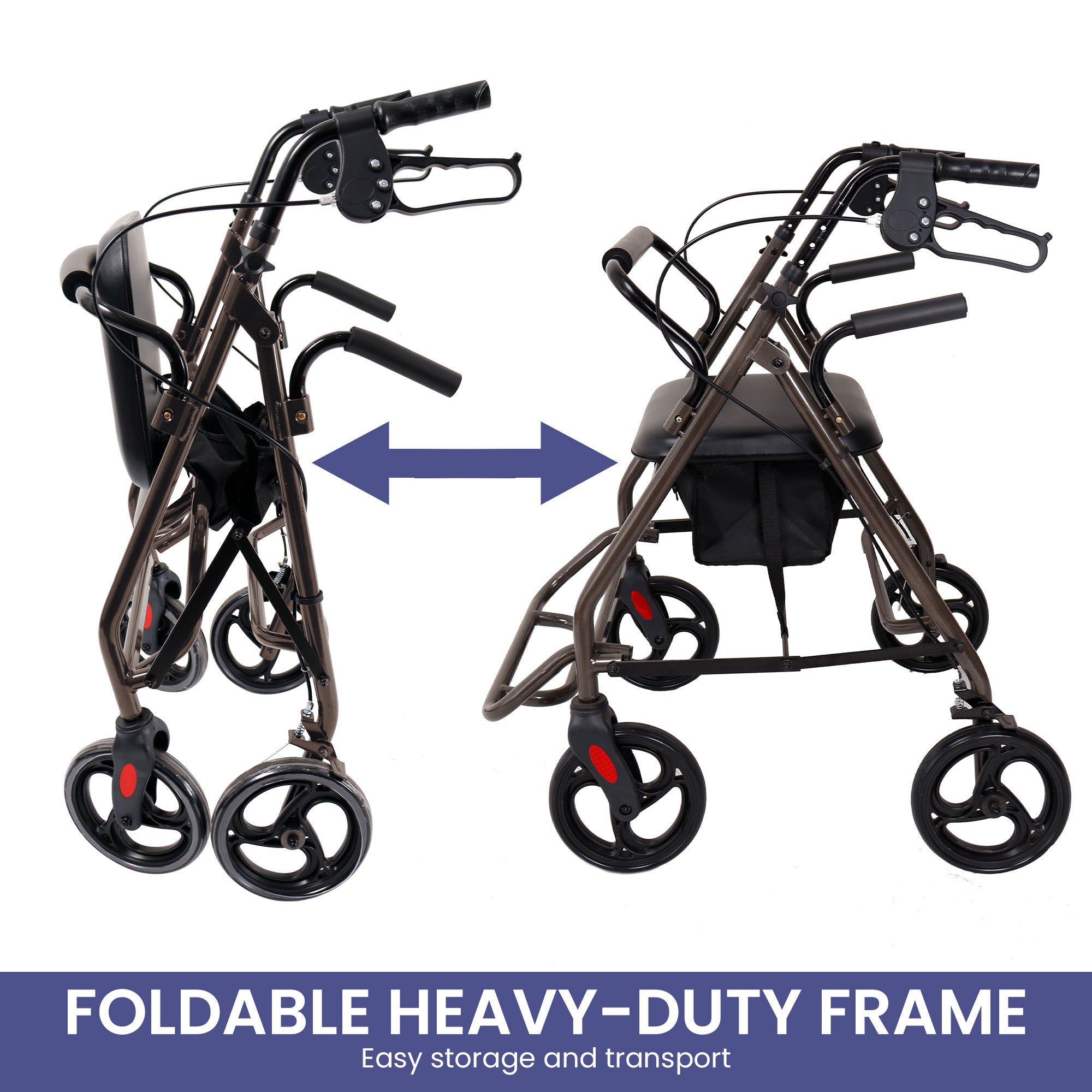 Orthonica Foldable Steel Frame Rollator Walker Lightweight Mobility Aid in Grey