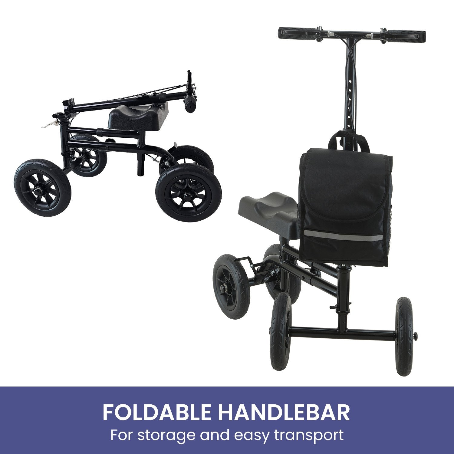 Orthonica Mobility Steel Knee Scooter Walker Steerable Ergonomic Foldable Scooter 10-inch Wheels Height Adjustable Steel Frame 136kg Weight Capacity
