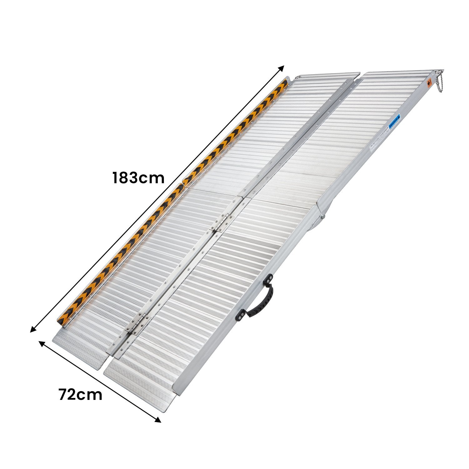 6 foot Ramp 
Durable aluminium
Compact four-way fold for easy transport and storage
Lock pin and carry handle
Non-slip ramp surface
Safety side rails
Open Dimensions: 183 x 72 x 5cm
Folded Dimensions: 91.5 x 36 x 16cm
Rated loading capacity: 275 kg