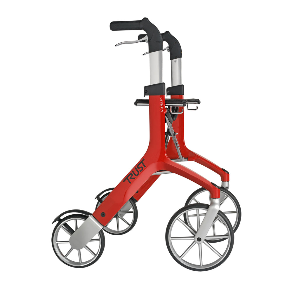 Award winning Mobility Red rollator with black handles 