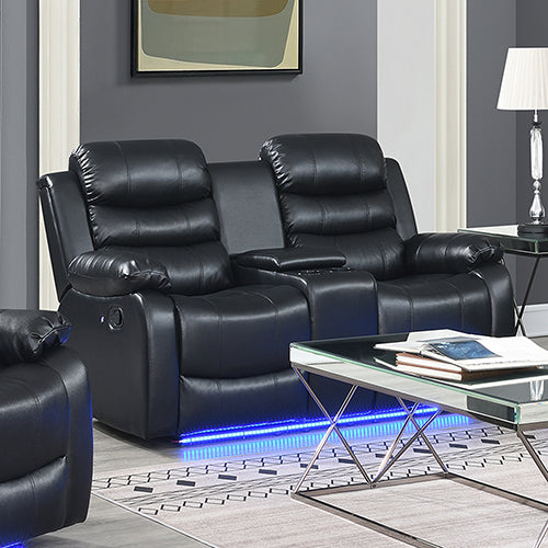 Chelsea 2R Seater Finest Leatherette Recliner Feature Console LED Light Underneath Ultra Cushioned 