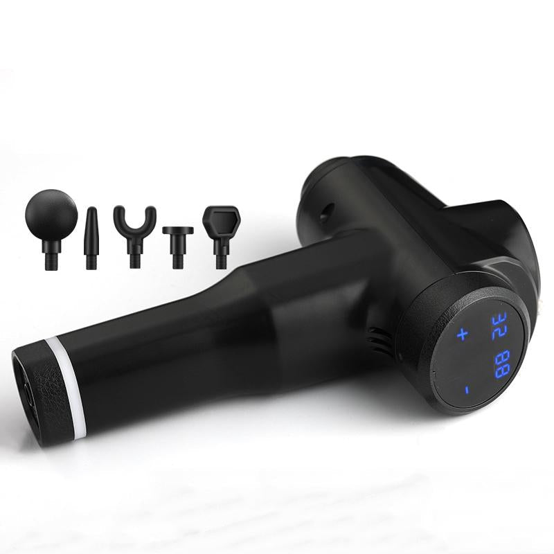 Portable fascia massage gun with 32 gears in black. Advanced muscle relaxation therapy, 1.5kg professional build. Game-changing recovery!