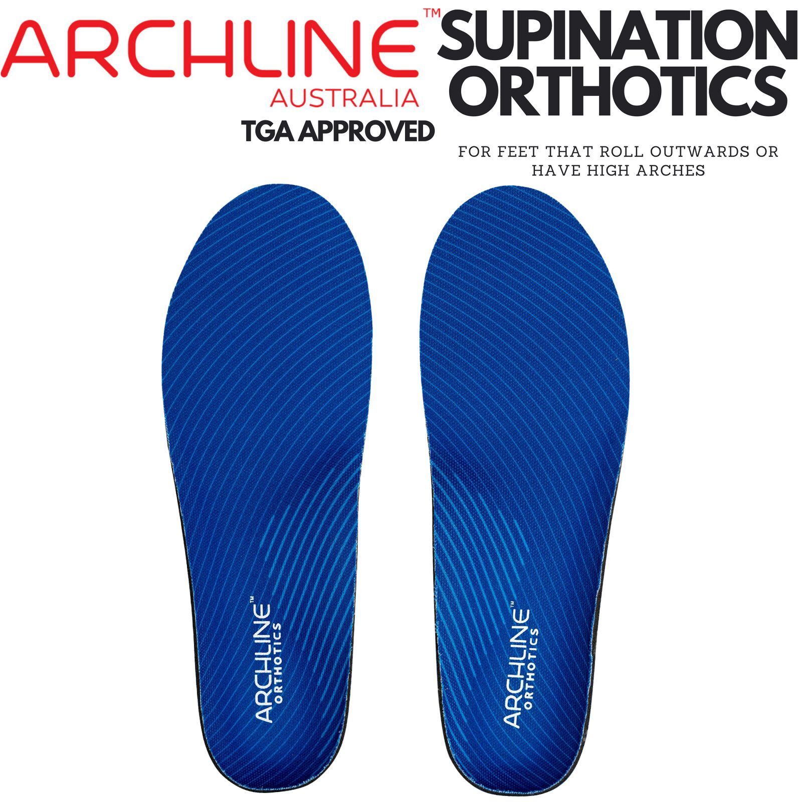 Blue Archline supination orthotics Supination Orthotic Insoles - Full Length (Unisex) Plantar Fasciitis High Arch - Euro 43