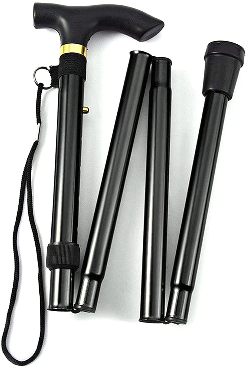 Foldable Walking stick with Comfortable Grip,  NON SLIP RUBBER FERRULE, Wrist Strap,  Folds into 4 sections