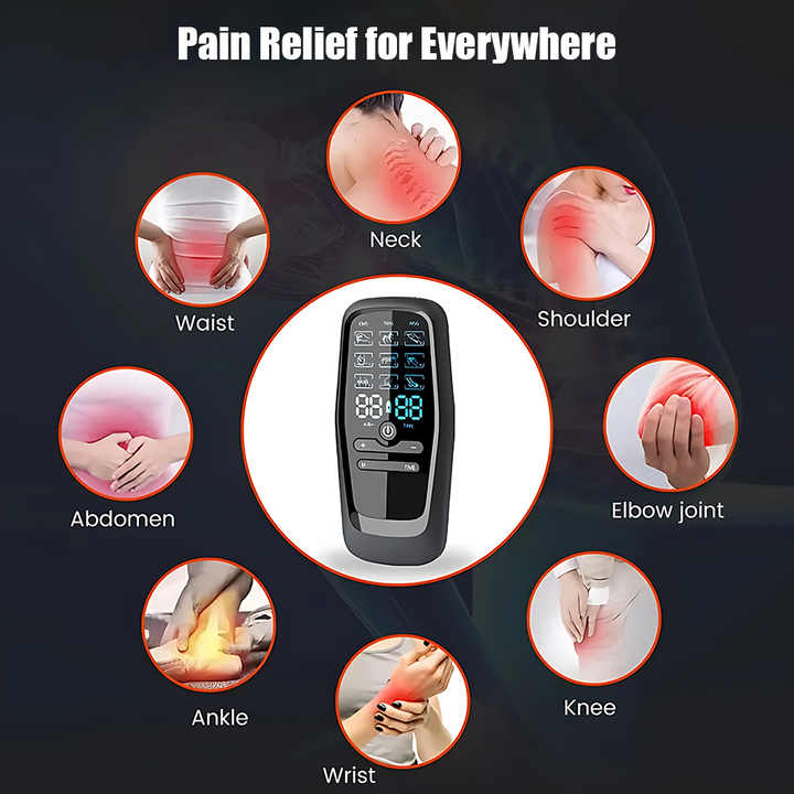 Pain relief device 
Three Technologies in One: EMS (Electrical Muscle Stimulation), TENS (Transcutaneous Electrical Nerve Stimulation), and Massage modes for comprehensive therapy.points. Not suitable for pregnant women or pacemakers
