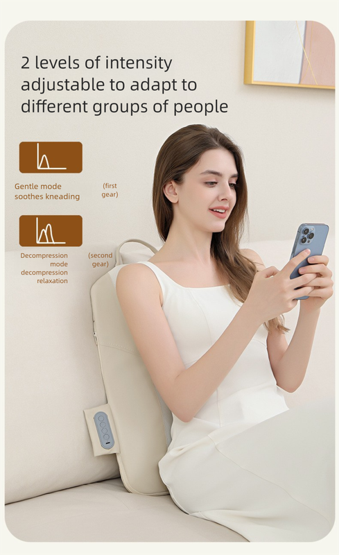 Grey Slim Wireless Shiatsu Back Massager Cushion - Rechargeable Heated Massage Pad for Full Back Relief