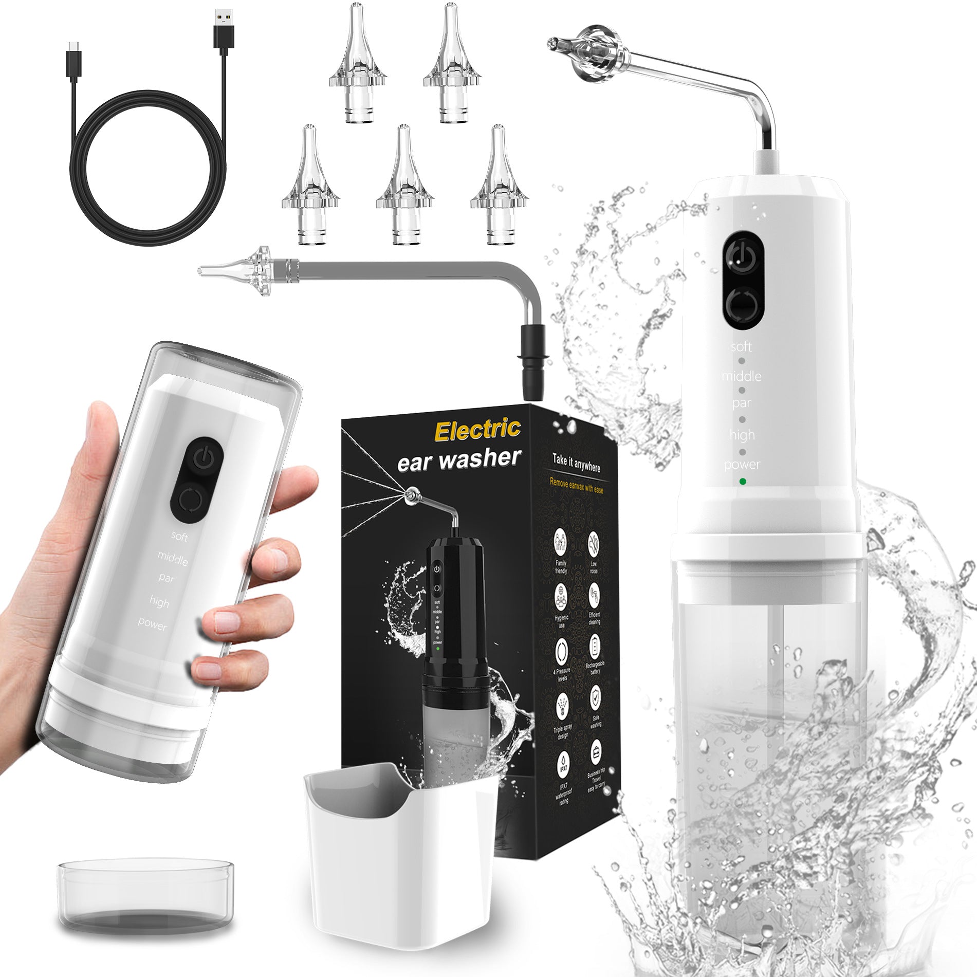 Electric Ear Wax Removal Kit &amp; Nasal Irrigator - 4 Modes, IPX7 Waterproof, USB-C Rechargeable