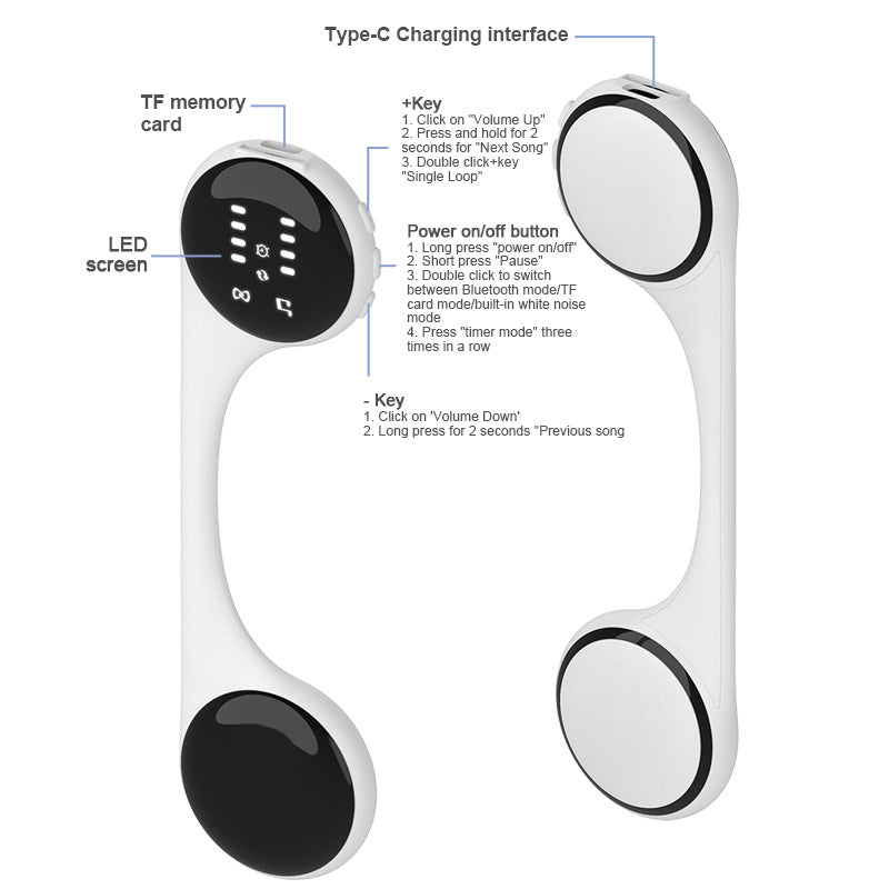 Under-Pillow Bone Conduction Sleep Speaker - Bluetooth 5.4, White Noise, TF Card, LED Display & Timer(Pink)